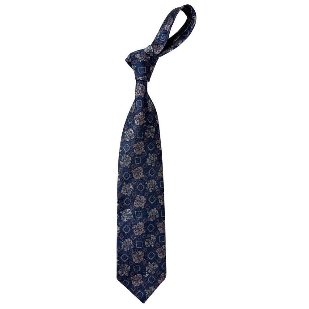 VTG Christian Dior Monsieur Tie Blue Pink Silk Damask Floral